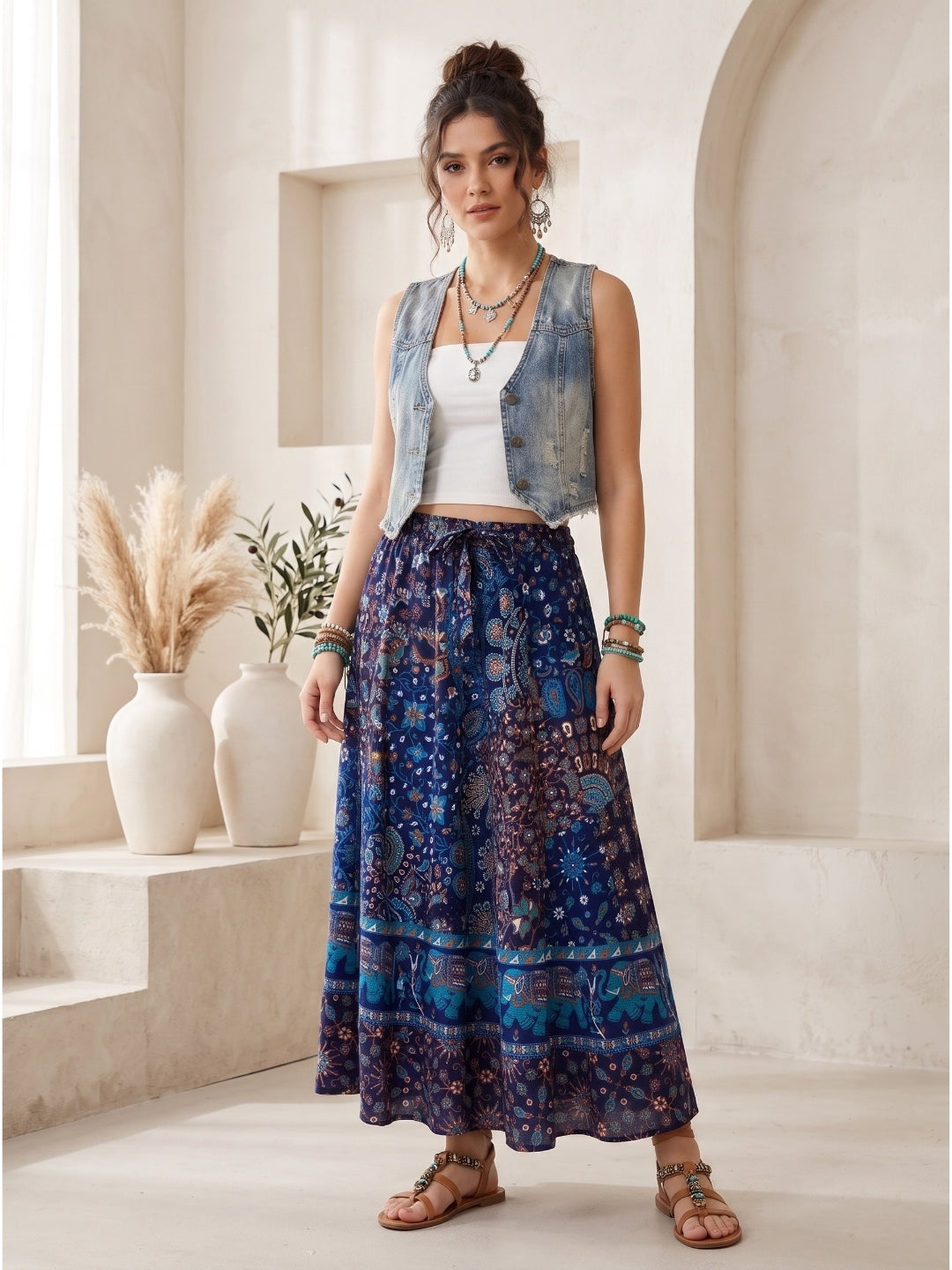 Midnight lagoon boho maxi skirt