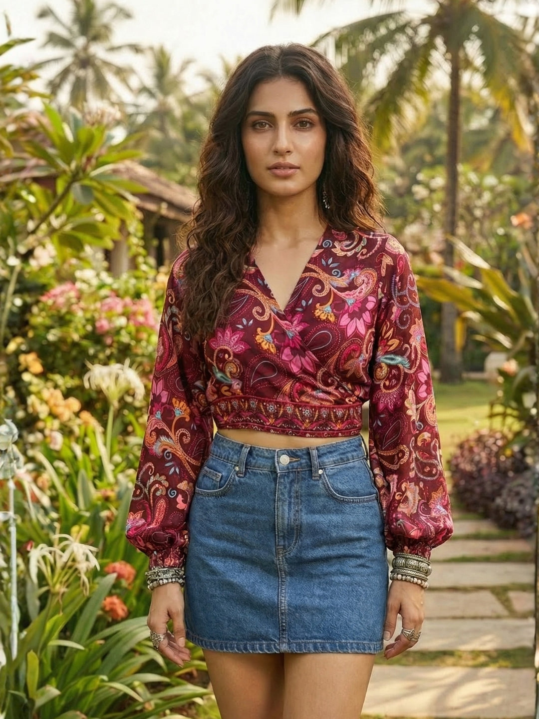 Maribel berry bloom wrap boho top