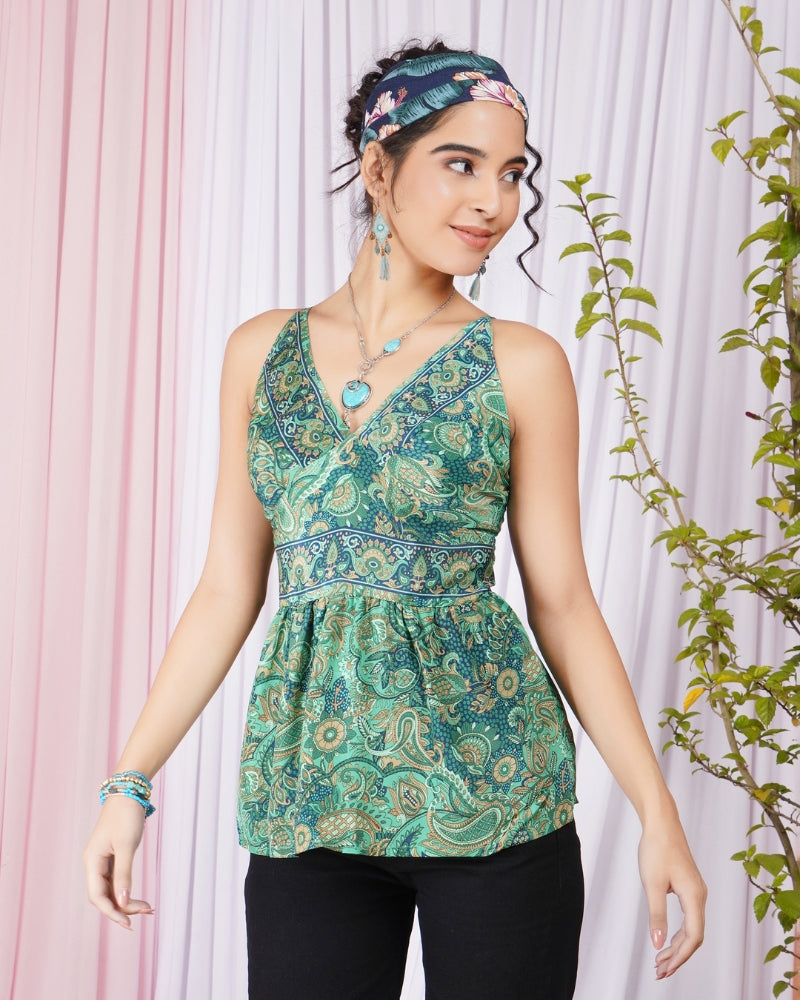 Marisela emerald garden spaghetti top