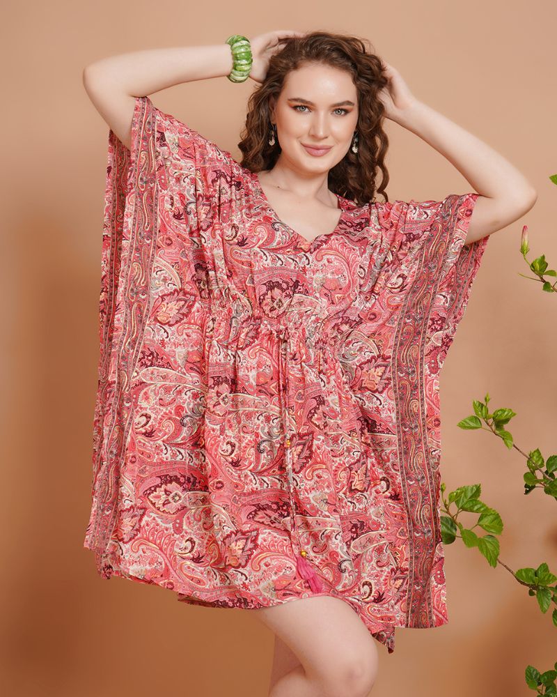 Rose sorbet kaftan mini dress