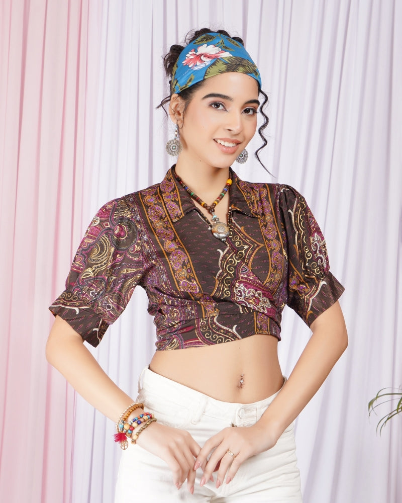 Elowen plum collar wrap top