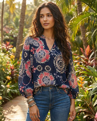 Liora navy blush bohemian top