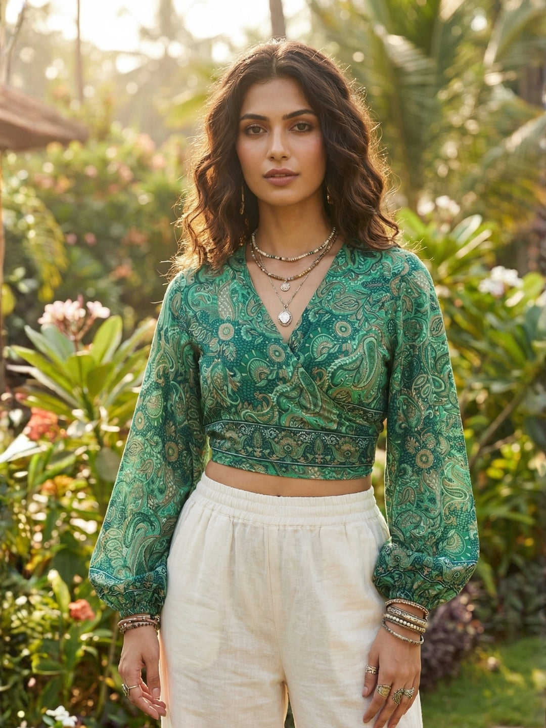 Eirlys emerald paisley boho wrap top