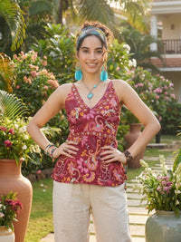 Nerina berry-paisley spaghetti top