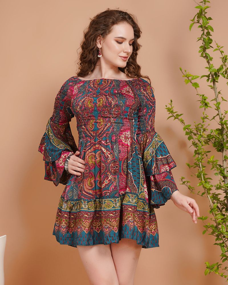Mira bloom bell sleeve mini dress