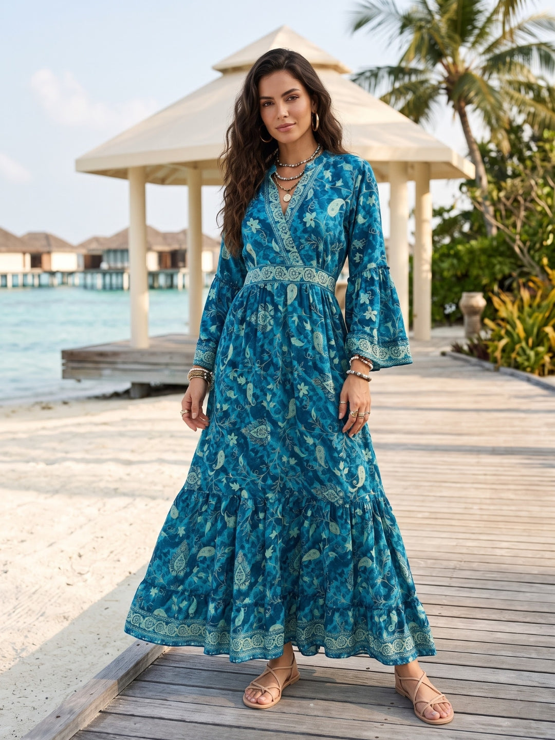 Blue riviera bohemian maxi dress