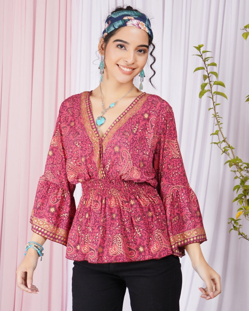 Marisela berry-bloom peplum top