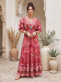 Raspberry rose tiered maxi dress