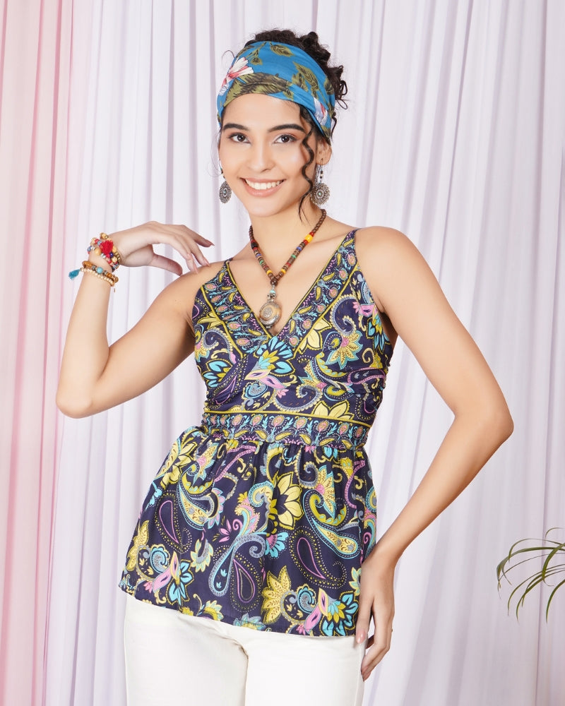 Seraphine midnight paisley spaghetti top