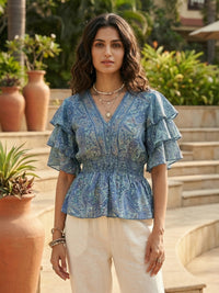 Lumae ocean paisley peplum top