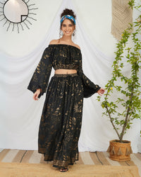 Amarielle black-gold boho skirt co-ord set