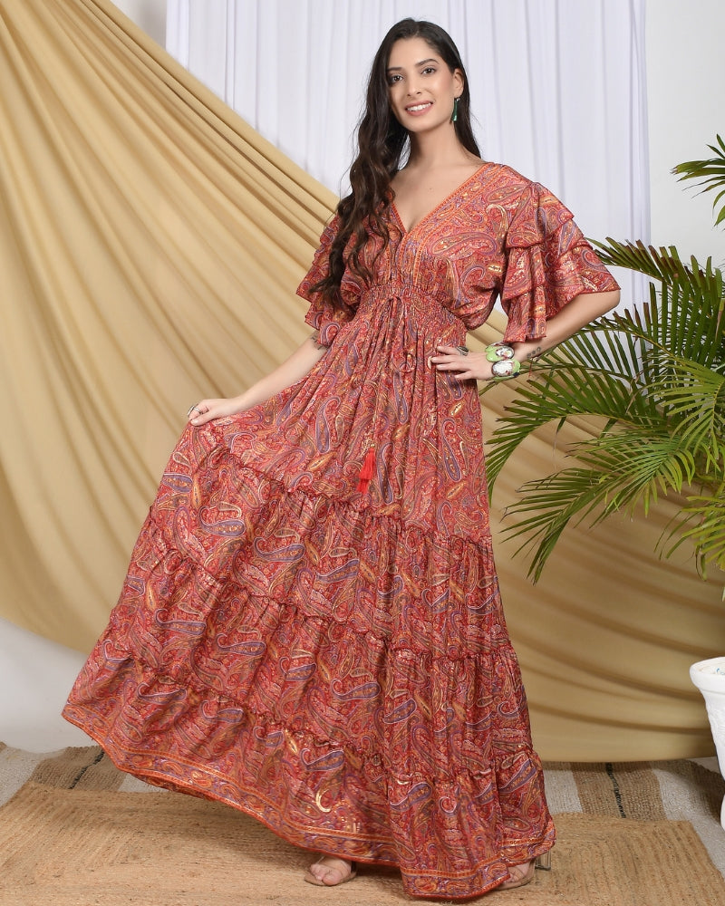 Elara scarlet muse tiered maxi dress
