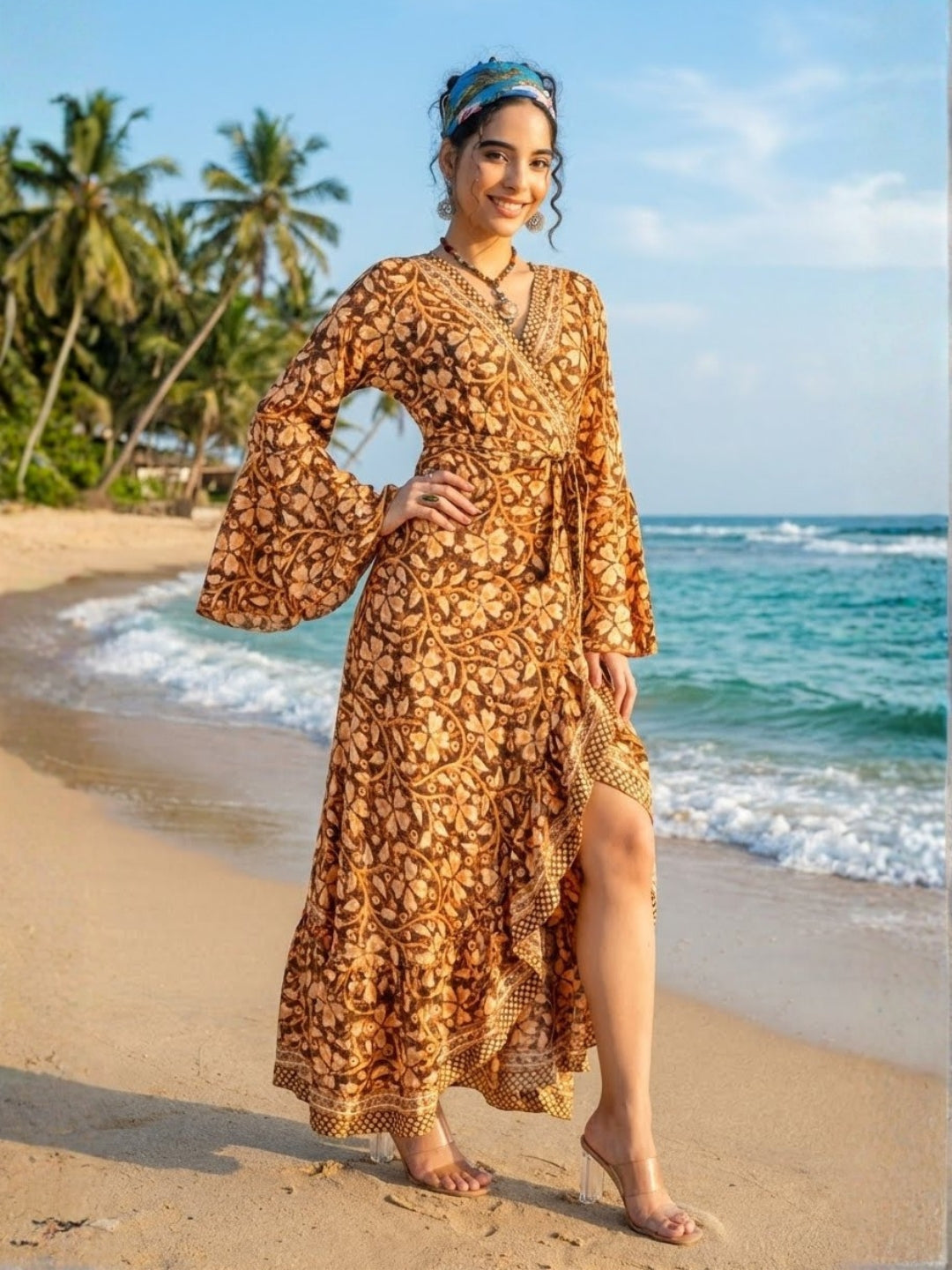 Elowen honey ochre wrap maxi dress