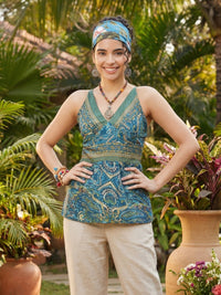 Aurelia teal mosaic peplum top