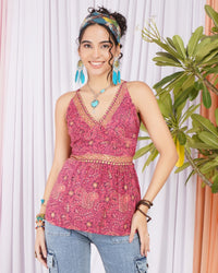 Raspberry glow spaghetti top