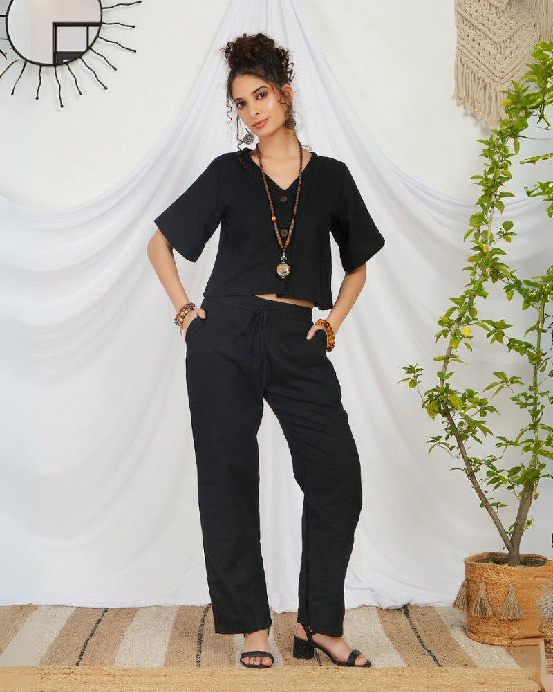 Evadne raven black cotton co-ord set
