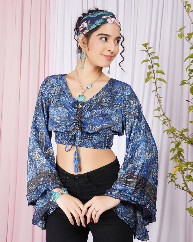 Aveline indigo ruched top