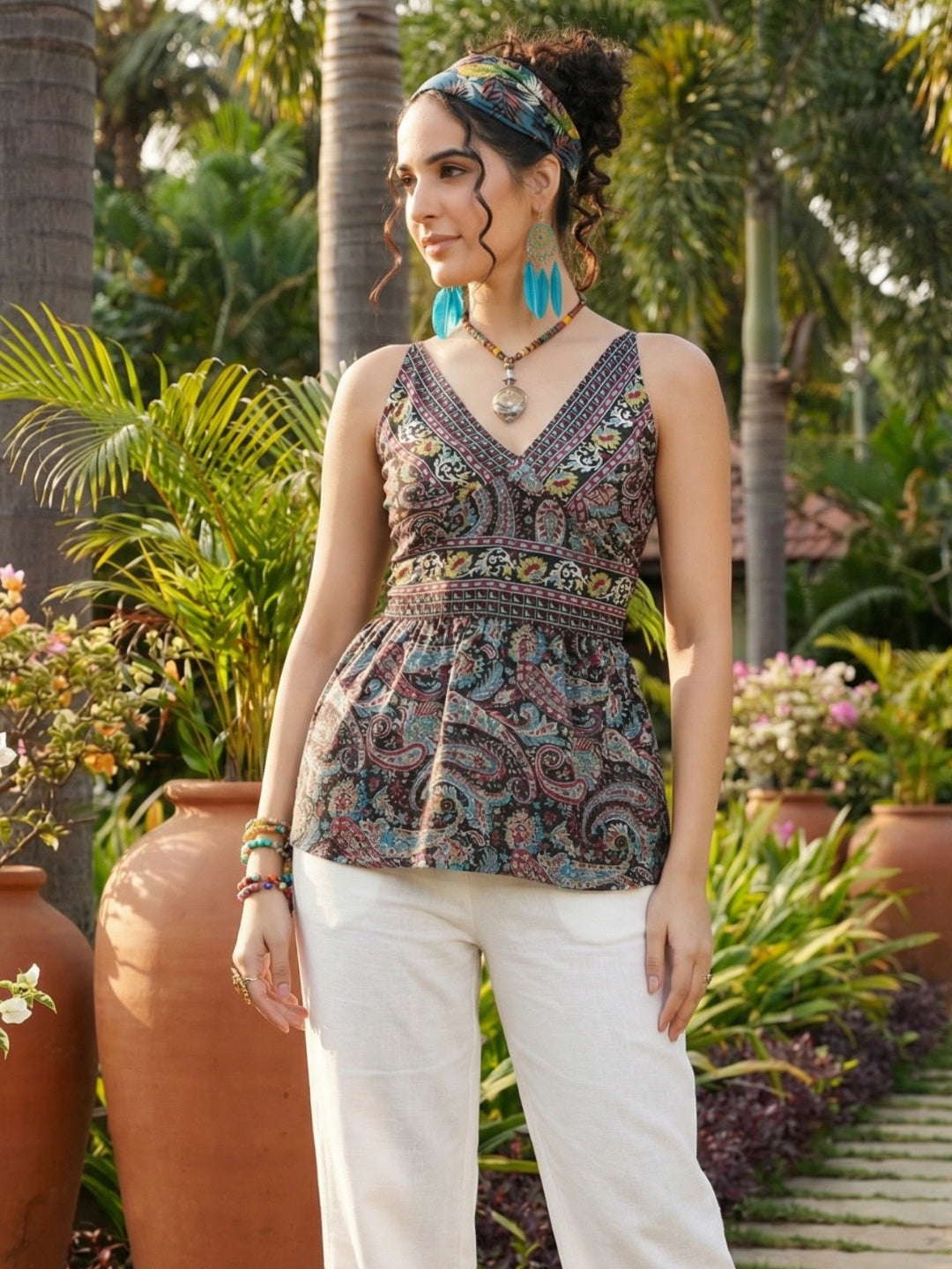 Selene night paisley spaghetti top