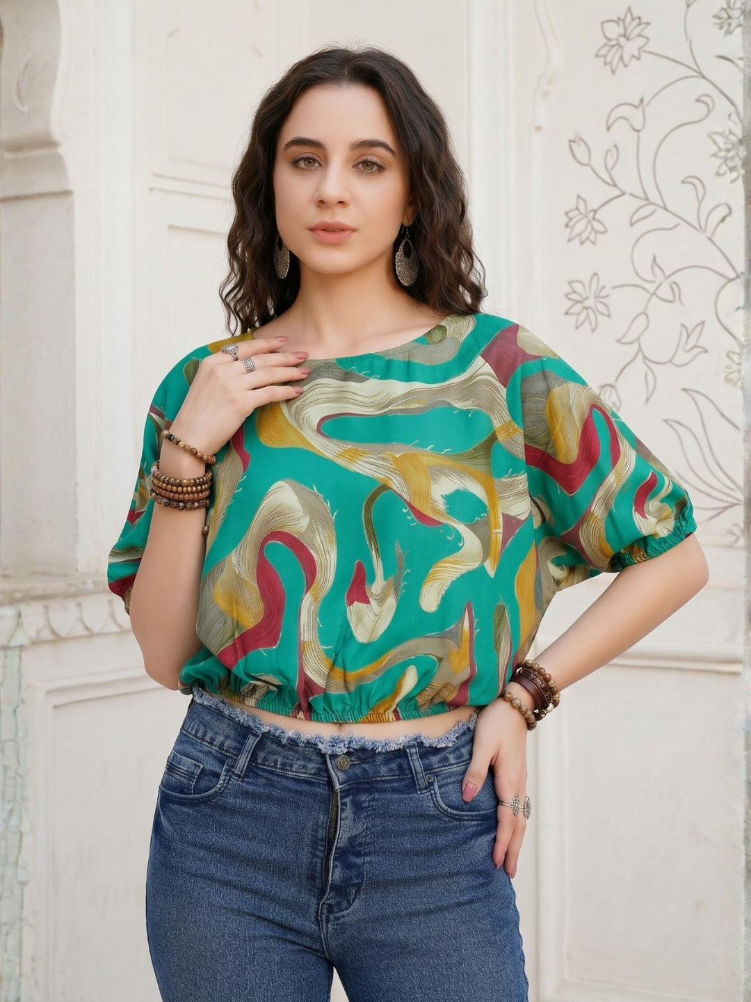 Isolde teal mirage boho top