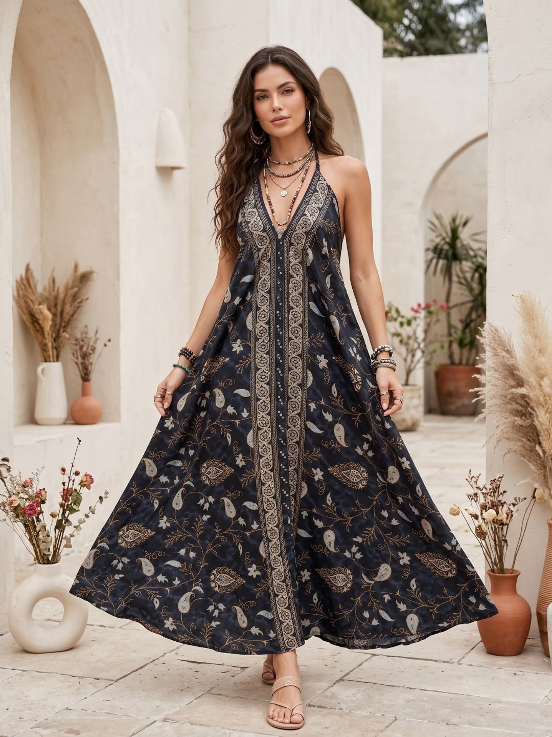 Estelle black pearl boho maxi dress