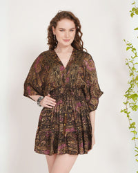 Amora plum gold mini kimono dress