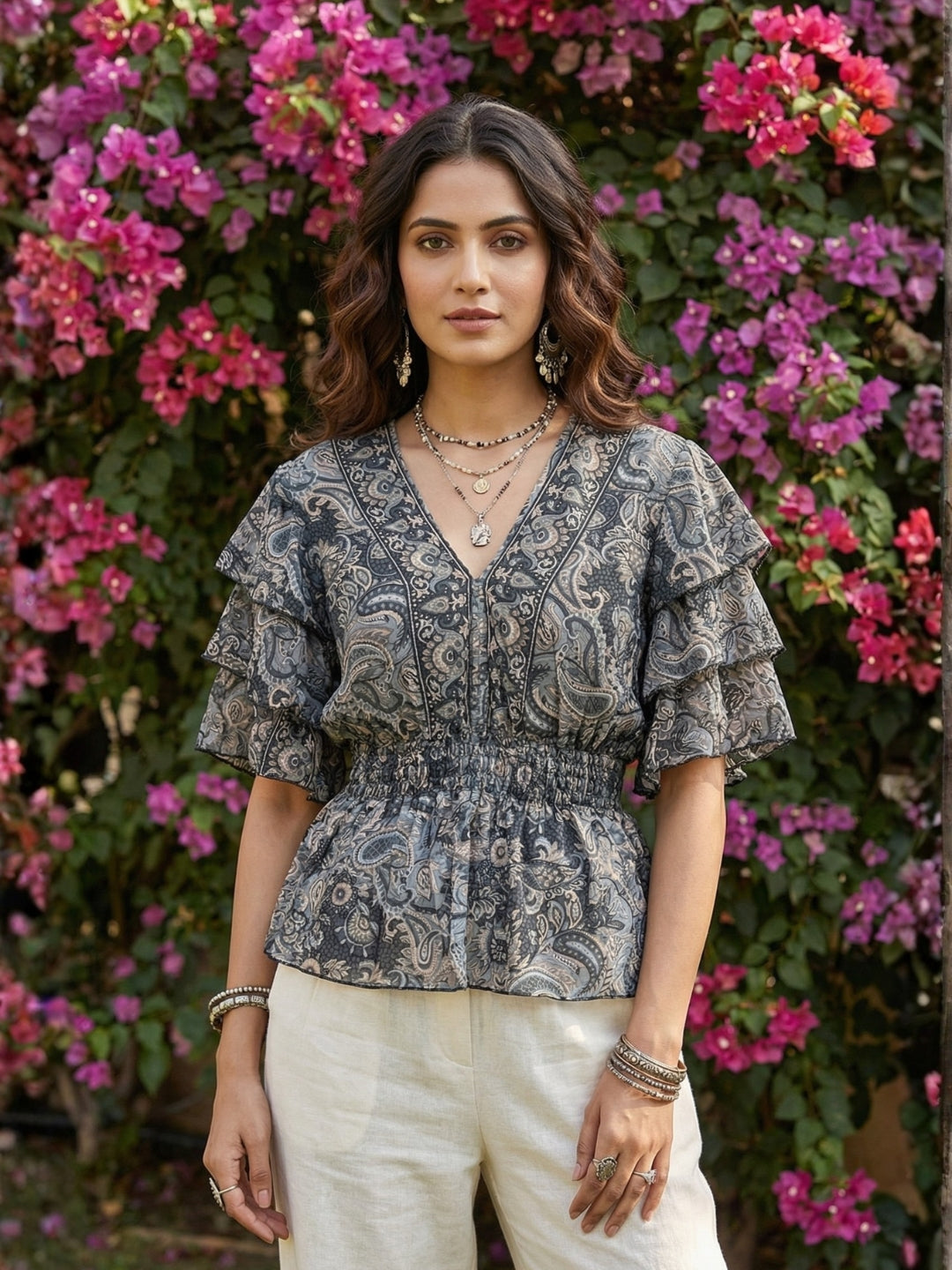 Kaelith smoky paisley peplum top