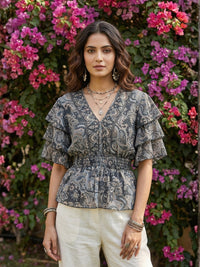 Kaelith smoky paisley peplum top