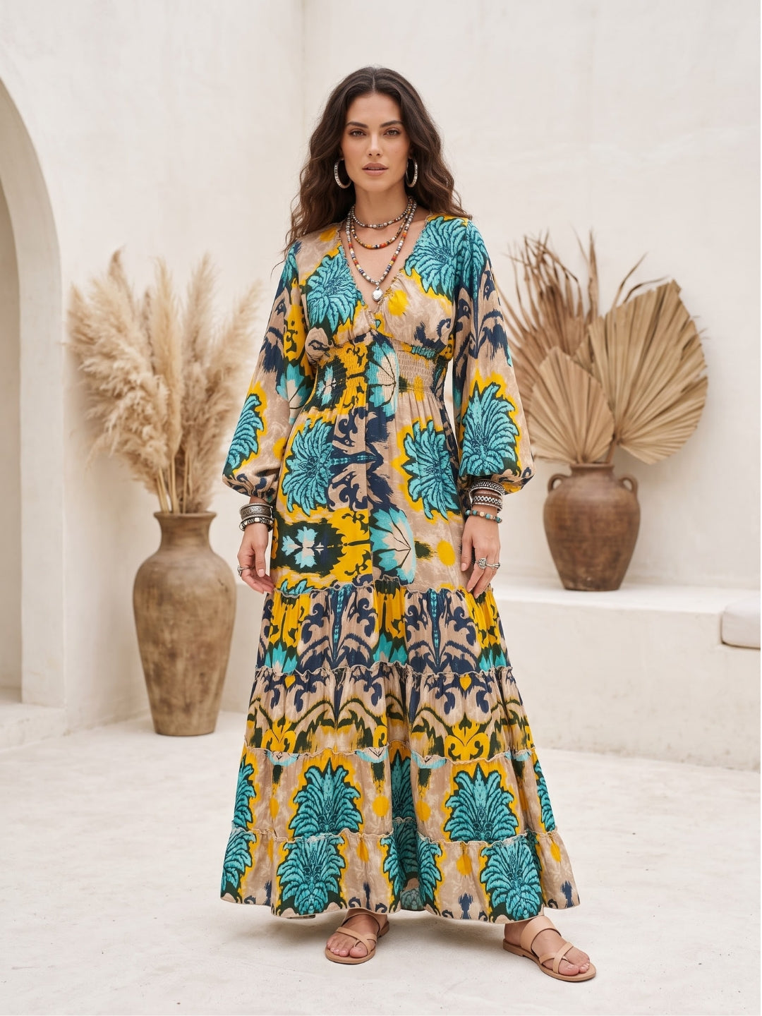 Turquoise marigold boho maxi dress