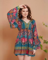 Wanderblush short dress with bell sleeves