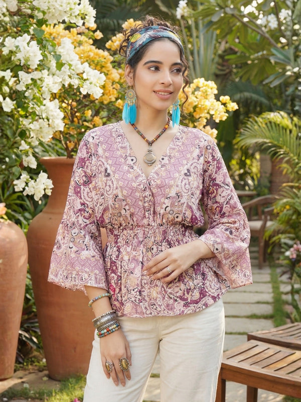 Aveline blush swirl peplum top