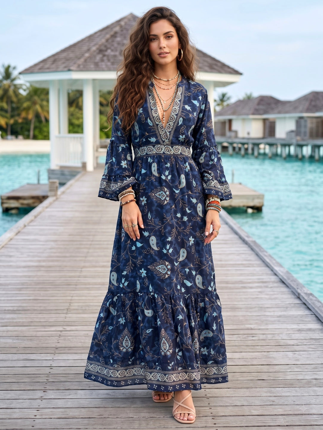 Mystic ocean bohemian maxi dress