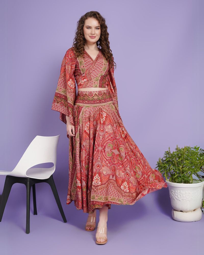 Rosy reverie skirt and crop top co‑ord set