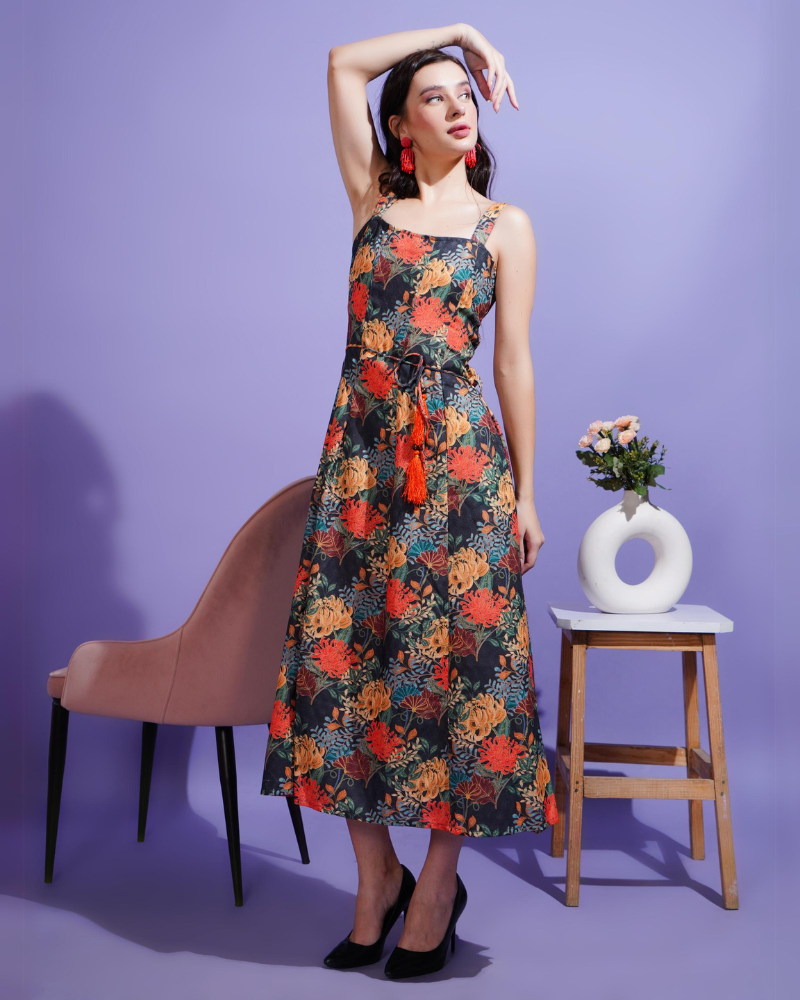 Midnight blossom midi dress