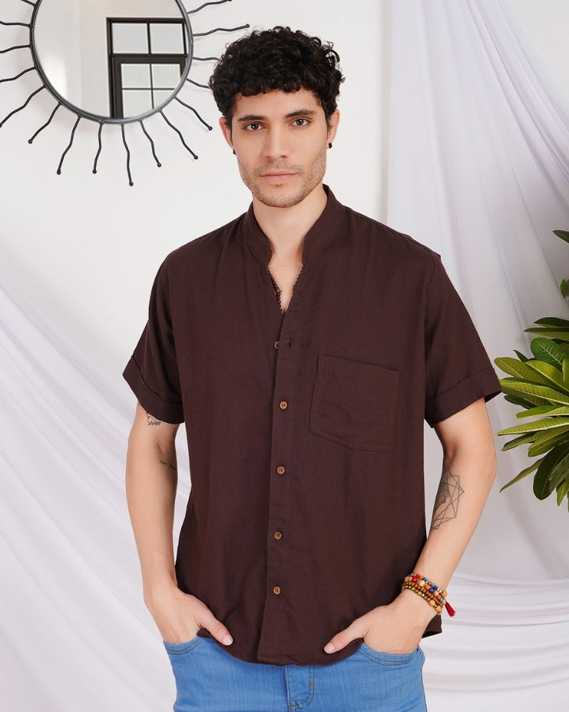Kairo deep-cocoa mandarin cotton shirt
