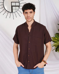 Kairo deep-cocoa mandarin cotton shirt