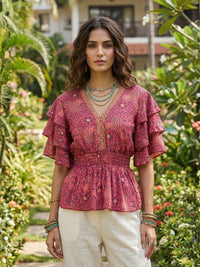 Talise rosewood paisley peplum top