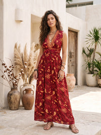 Cranberry crush halter boho maxi dress