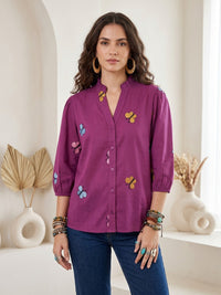 Elodie wild berry embroidered boho shirt