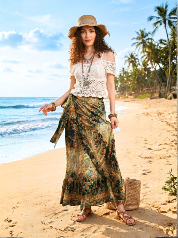 Evelisse olive mirage boho wrap skirt