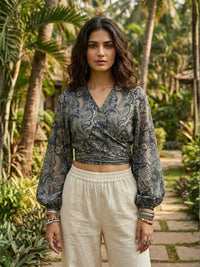 Elaria smoke paisley boho wrap top