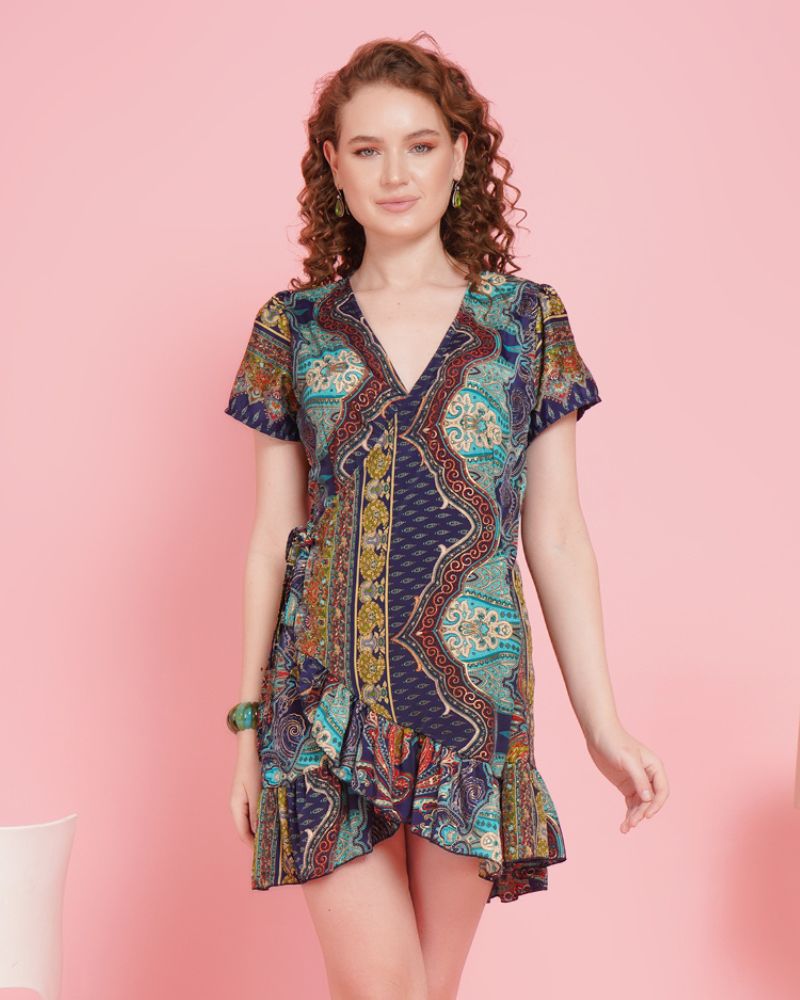 Talia paisley glow mini angrakha dress