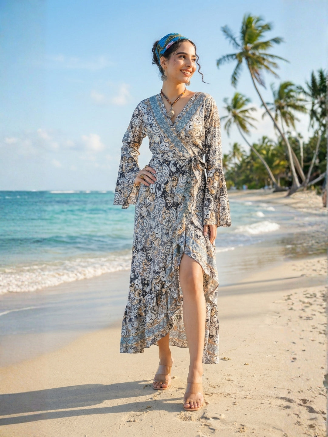 Linaya mist grey wrap maxi dress