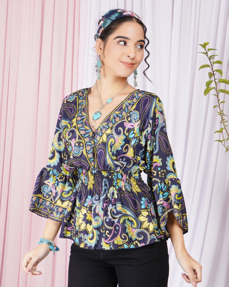 Fiora twilight paisley peplum top