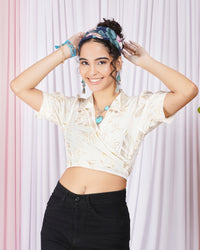 Liora soft-ivory collar wrap top