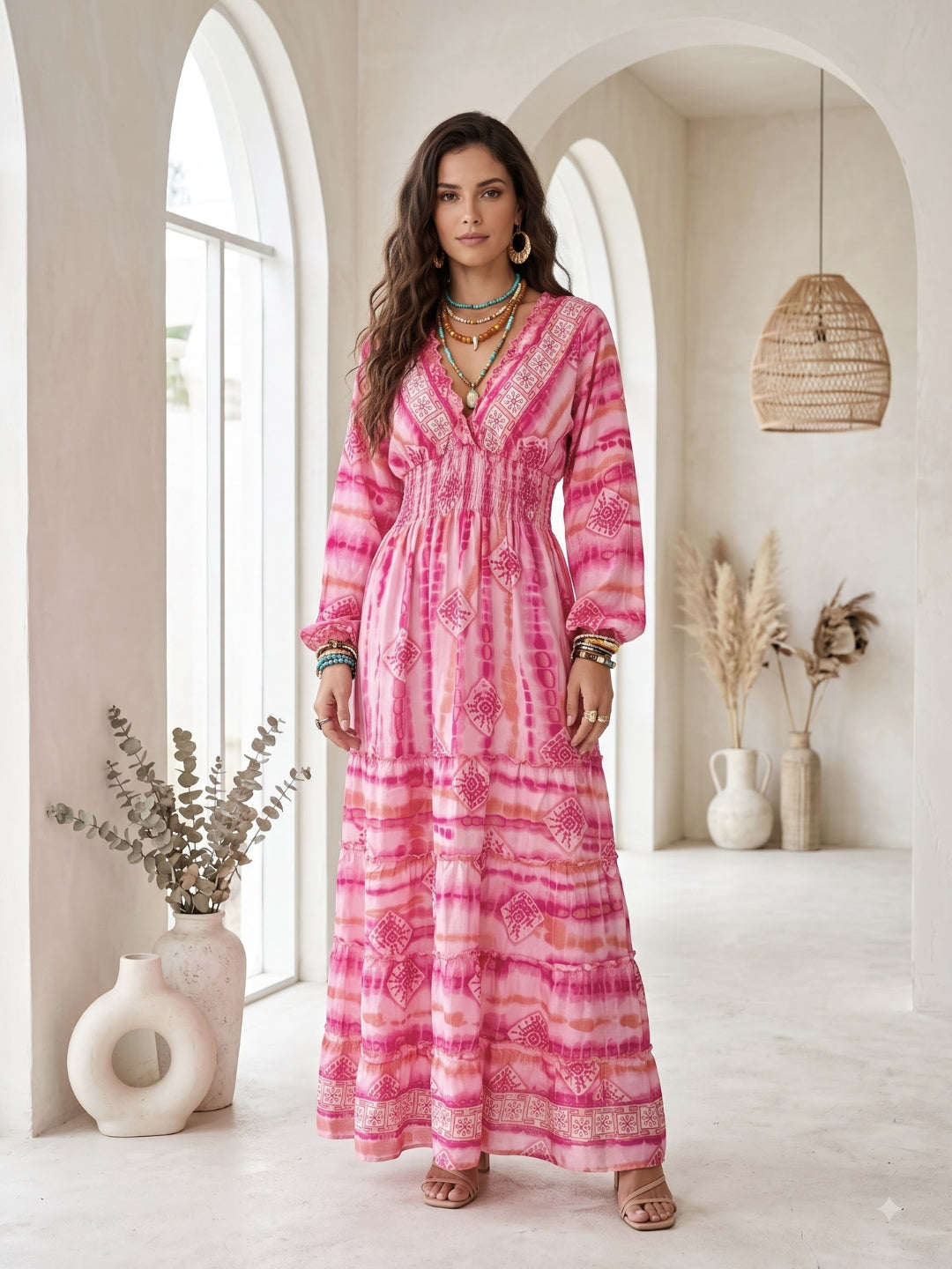 Rosalie raspberry blush boho maxi dress