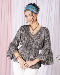 Moonlit paisley boho peplum top