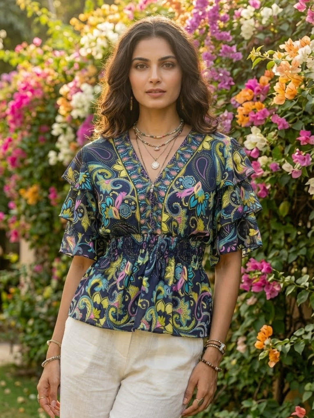 Ylena midnight bloom peplum top