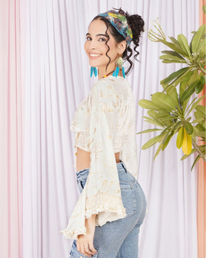 Tavia moonlit petal gold ruche top