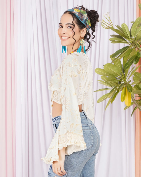 Tavia moonlit petal gold ruche top