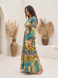 Turquoise marigold boho maxi dress